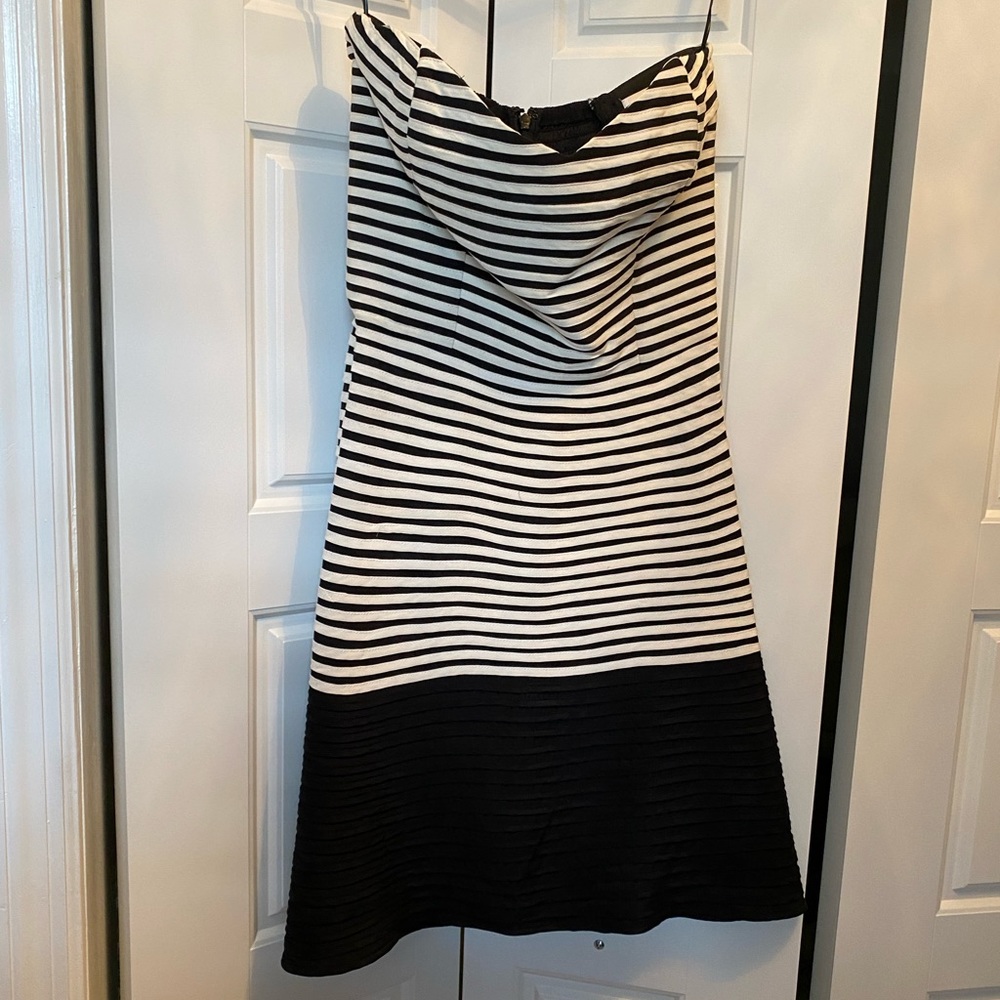 Parker striped strapless circle skirt dress